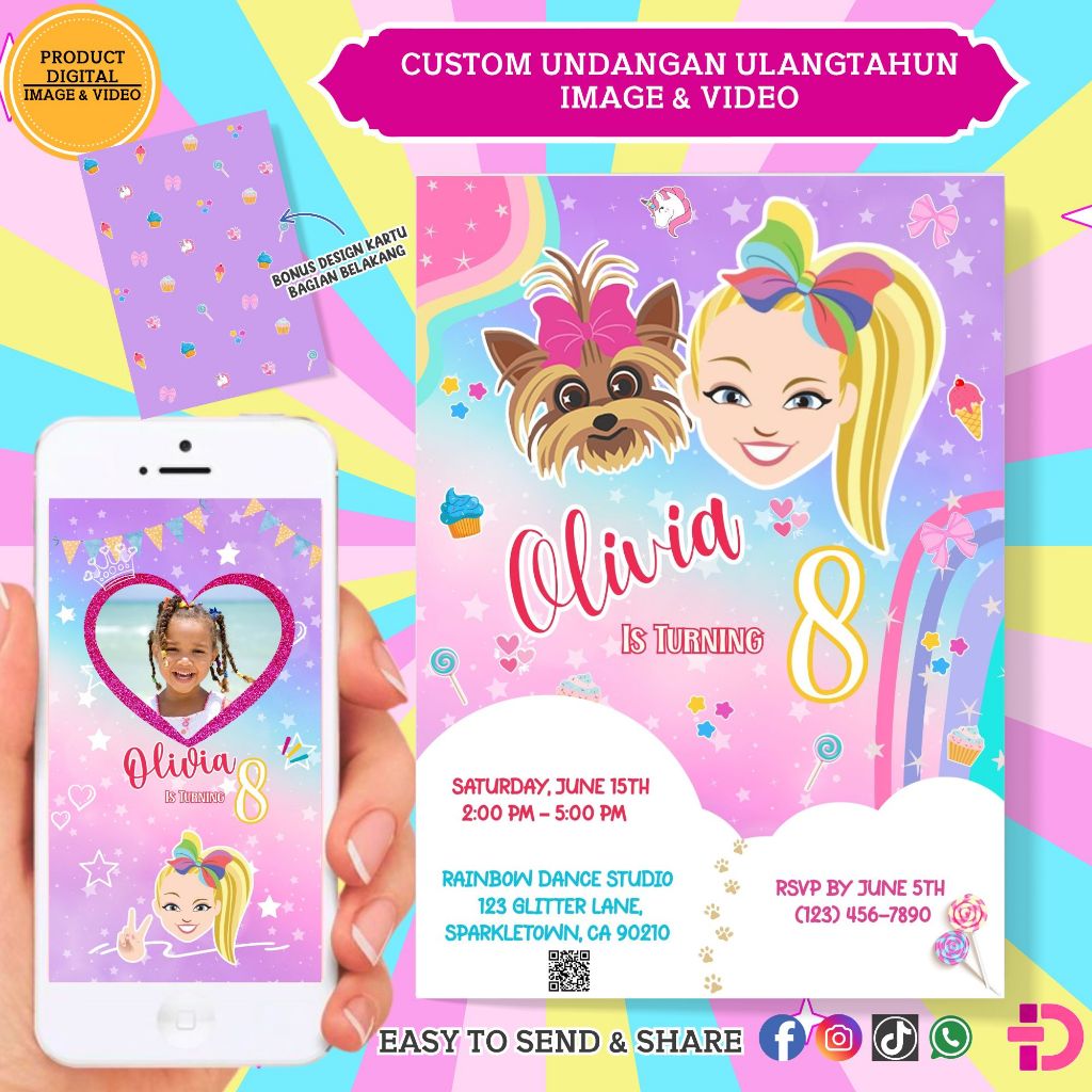 CUSTOM UNDANGAN ULANG TAHUN ANAK DIGITAL, IMAGE DAN VIDEO, UNDANGAN ULANG TAHUN ANAK PEREMPUAN