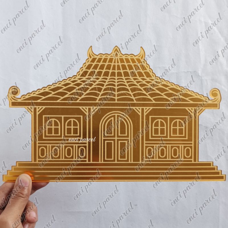 logo rumah adat joglo model C jawa timur dekorasi miniatur hiasan mahar bahan akrilik gold silver hi