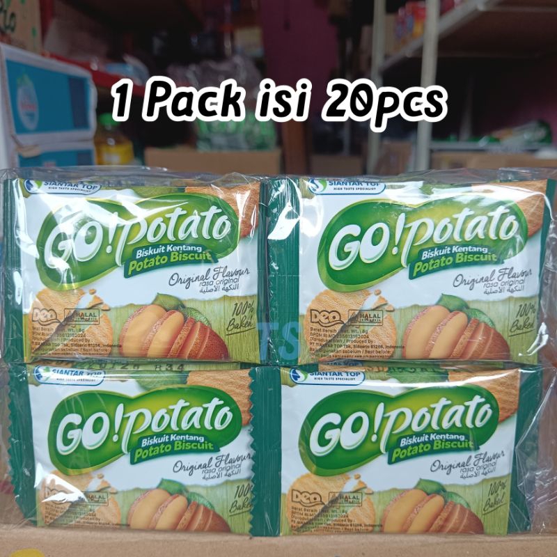 

Go Potato Biskuit Kentang Original 8g. 1 Pack isi 20 Bungkus