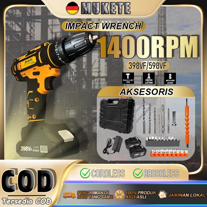 598V 1400 R/MIN mesin bor listrik impek pembuka baut bor impact baterai mesin bor baterai bor batrai