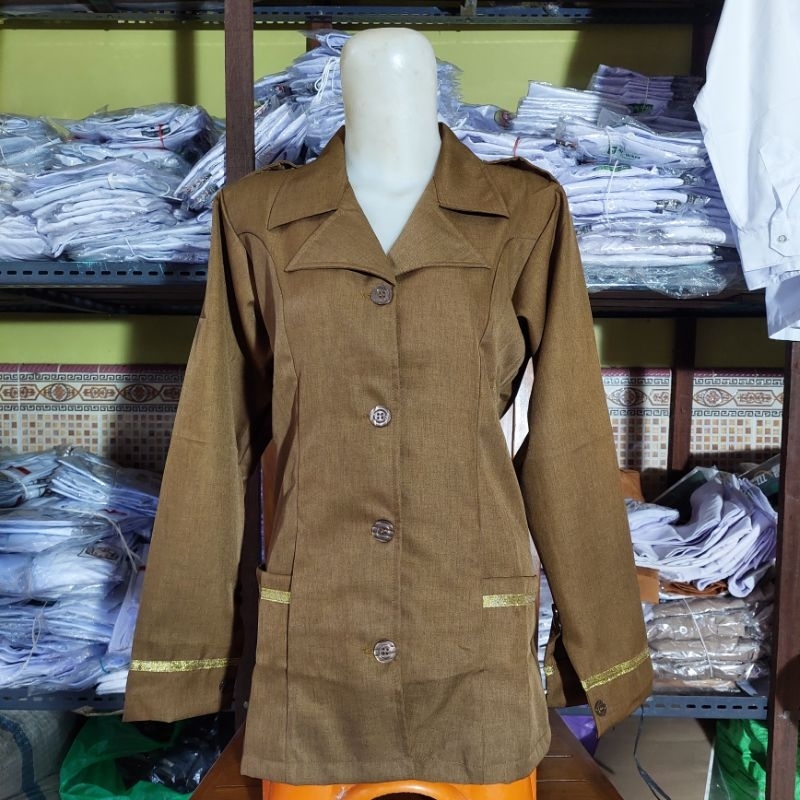 PDH Khaki WANITA / PDH KHAKI PEREMPUAN 1 SET dengan ROK / Baju PNS wanita / Pakaian Dinas pns