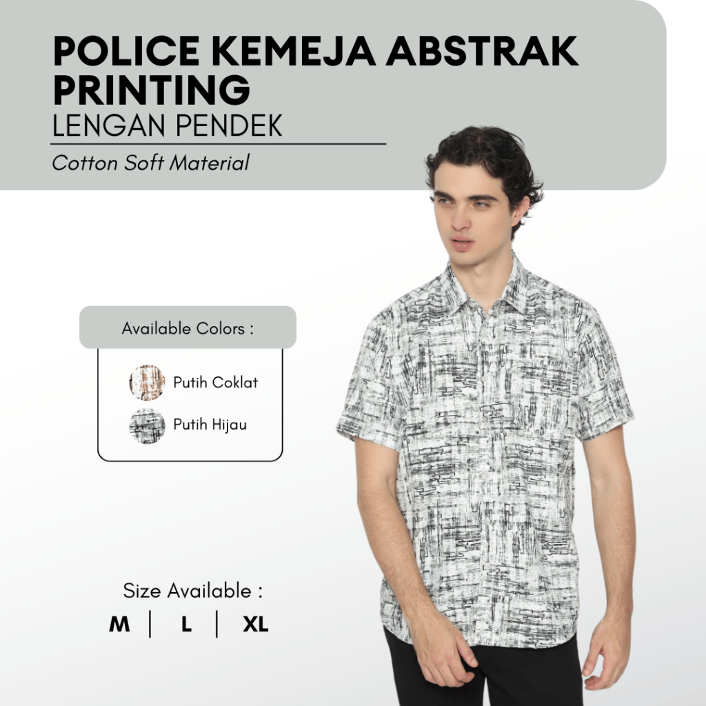 POLICE Kemeja Abstrak Printing Cotton Soft Regular Fit Pria