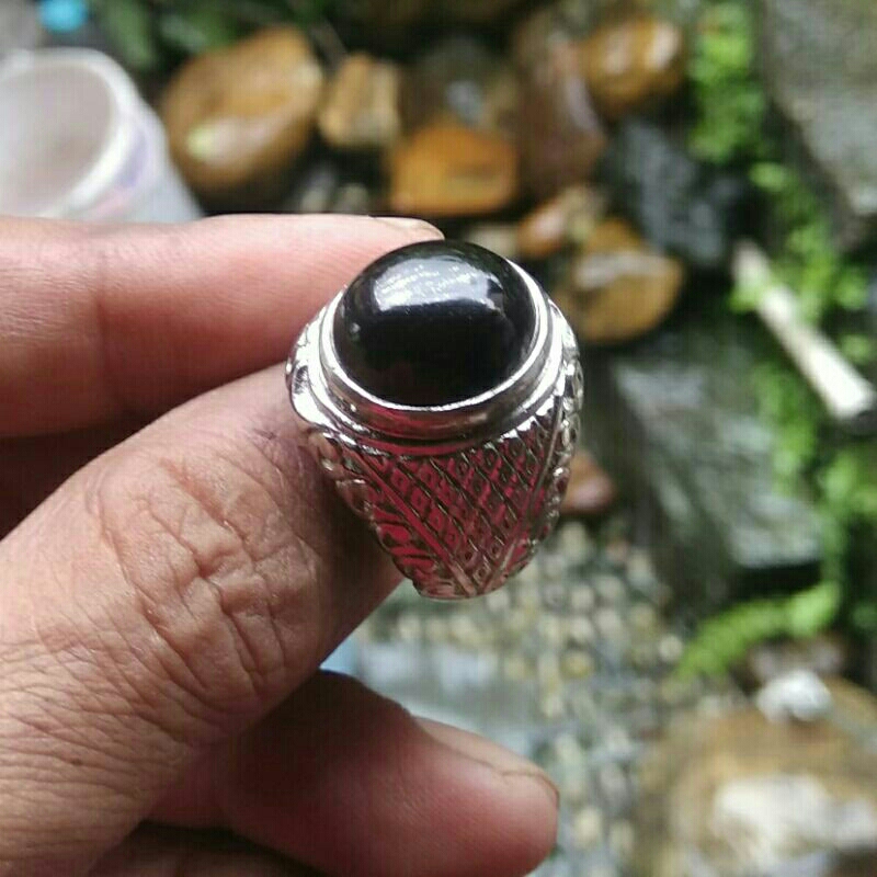 Ring Pria Cincin Batu Fossilized Kayu Galih Kelor Hitam Asli Cibeet Natural Petrified Wood