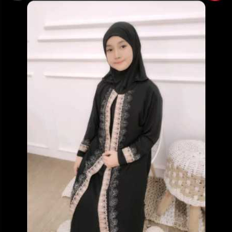 Gamis Abaya Anak Perempuan Jersey Mix Babydoll 3 Warna Renda Tersedia HIjab