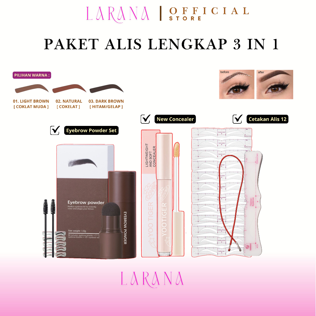 [ BISA COD ] PAKET NGALIS VIRAL 3in1 EYEBROW POWDER + CETAKAN ALIS TALI 12 TITIK 3 + CONCEALER TAHAN