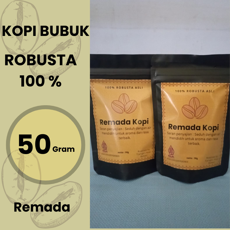 

Kopi Bubuk Robusta 100% 50 gram Remada Kebumen Purworejo Wonosobo Temanggung
