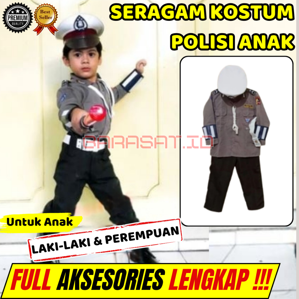 Busana Pawai Fashion Show Baju Polisi Anak Polwan Polantas Full Aksesories Laki Perempuan