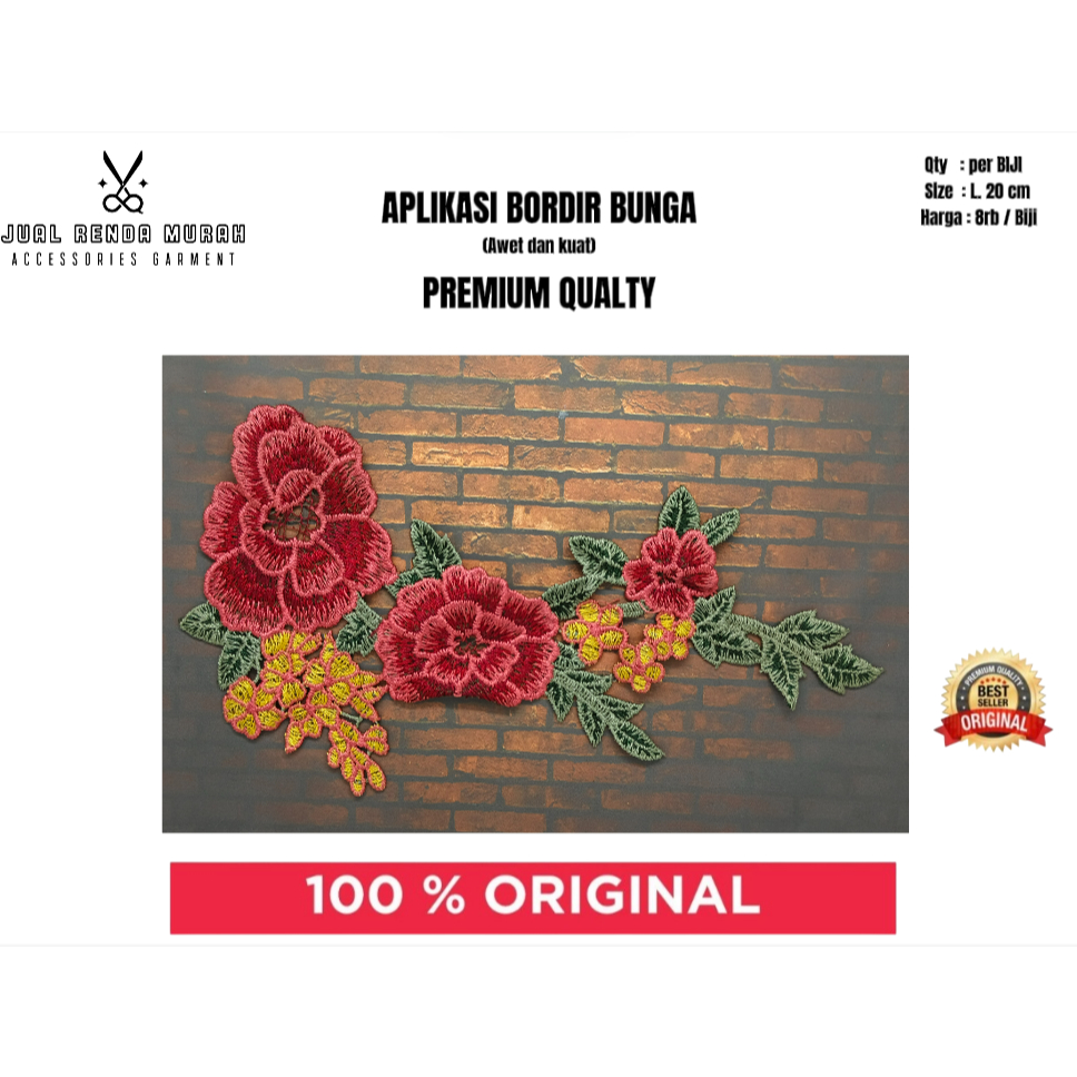 aplikasi bordir bunga - aksesoris baju - aksesoris baju bordir - motif bunga ( harga= 8rb/biji)