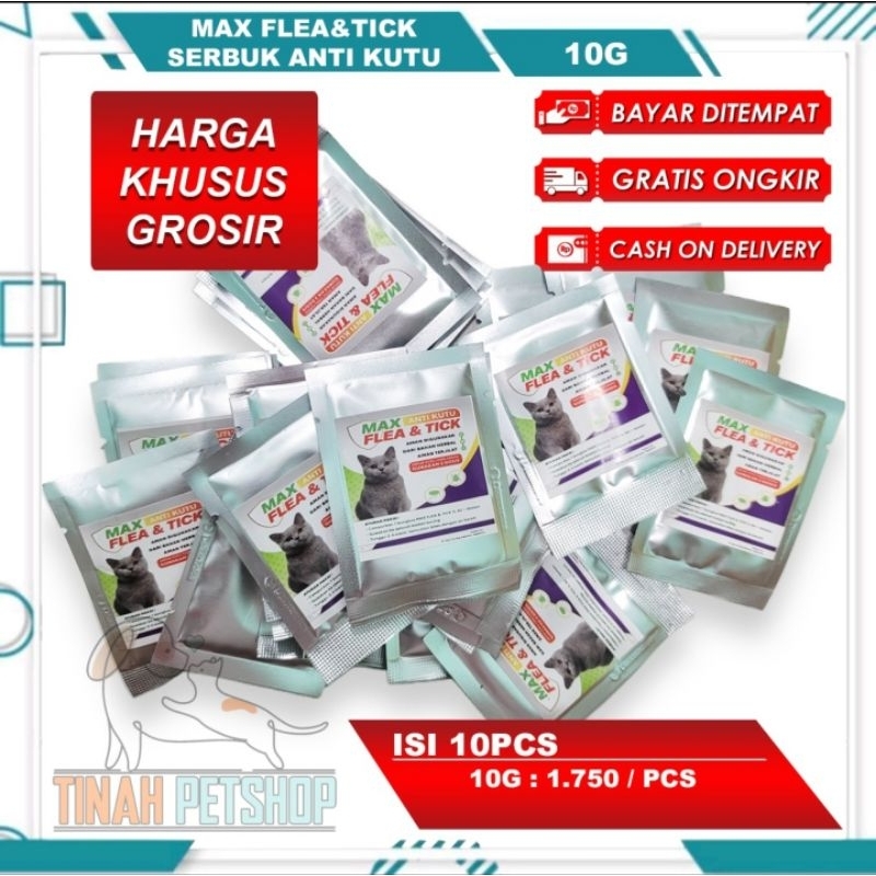PETSHOP GROSIR ISI 10 MAX ANTI KUTU KUCING Obat serbuk Anti Kutu / MAX FLEA & TICK
