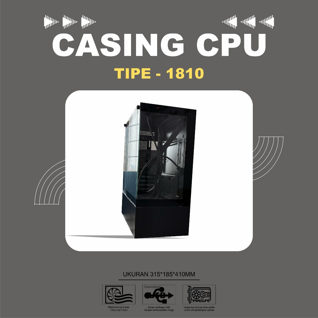 Casing Komputer Gaming CPU 1810 Black Kaca + 4 Fan RGB 12cm | PC Case Gaming Kaca Akrilik
