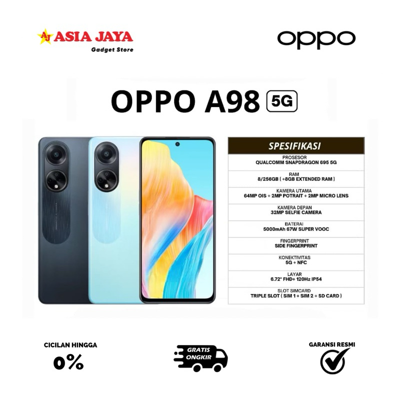 [Ex Display] OPPO A98 5G Ram 8/256GB Snapdragon 67W SUPERVOOC 64MP AI Camera 120Hz Large Screen - Ga
