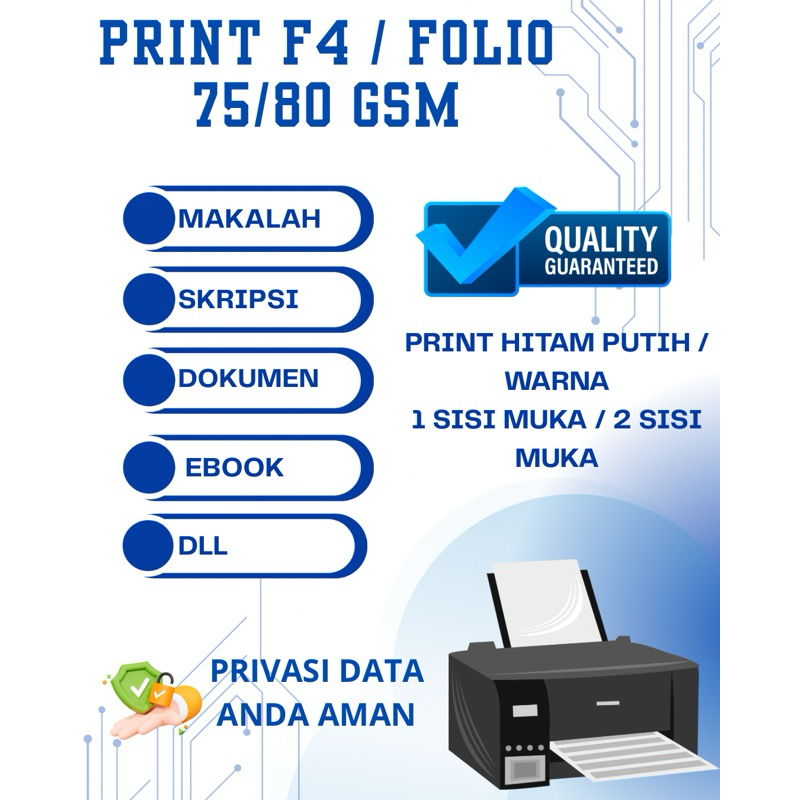 

PRINT F4 FOLIO/ CETAK BUKU, MAKALAH, SKRIPSI, TUGAS, DLL CETAK KERTAS F4 FOLIO BW / WARNA