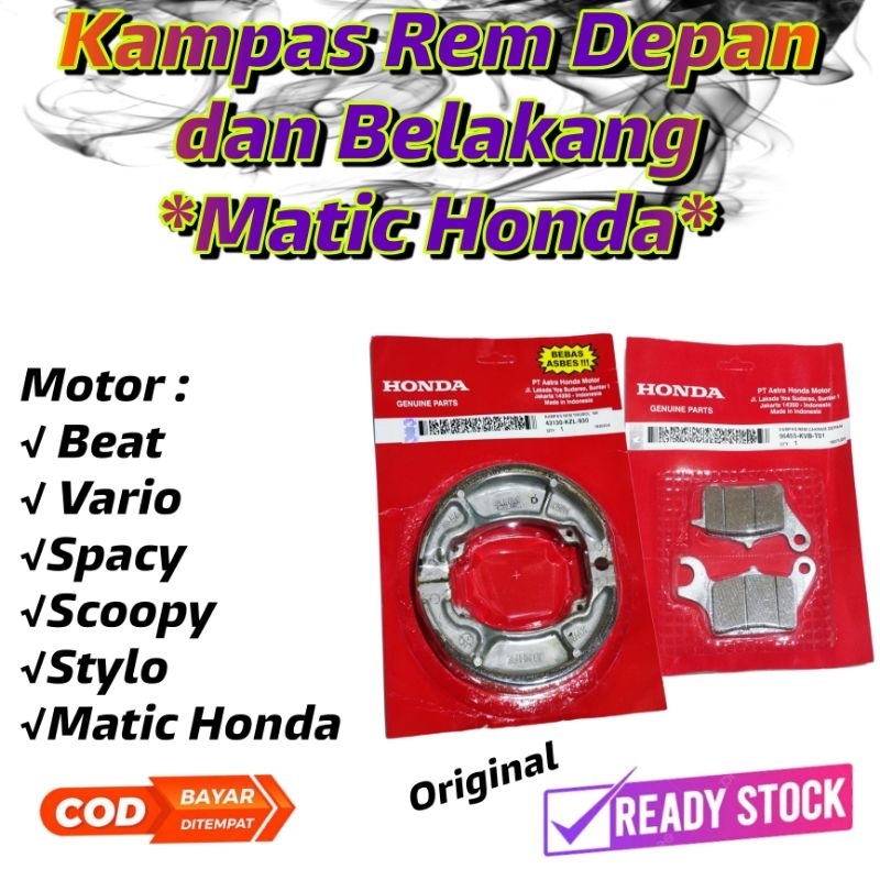 Original Kampas Rem Depan Belakang BeAT Scoopy Vario,Stylo, Beat Esp Kampas rem set belakang depan b