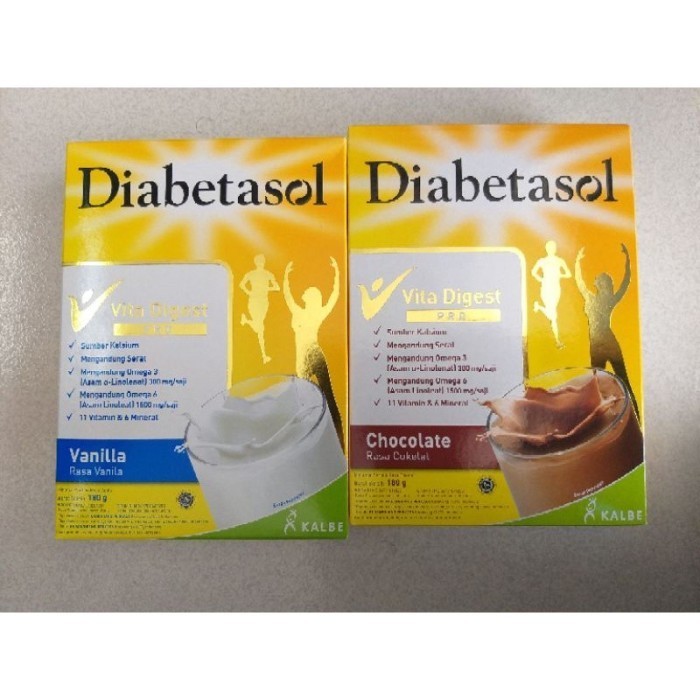 

Diabetasol Vita Digest 180gr susu utk penderita diabetes, tinggi nutrisi rendah gula vanila | coklat