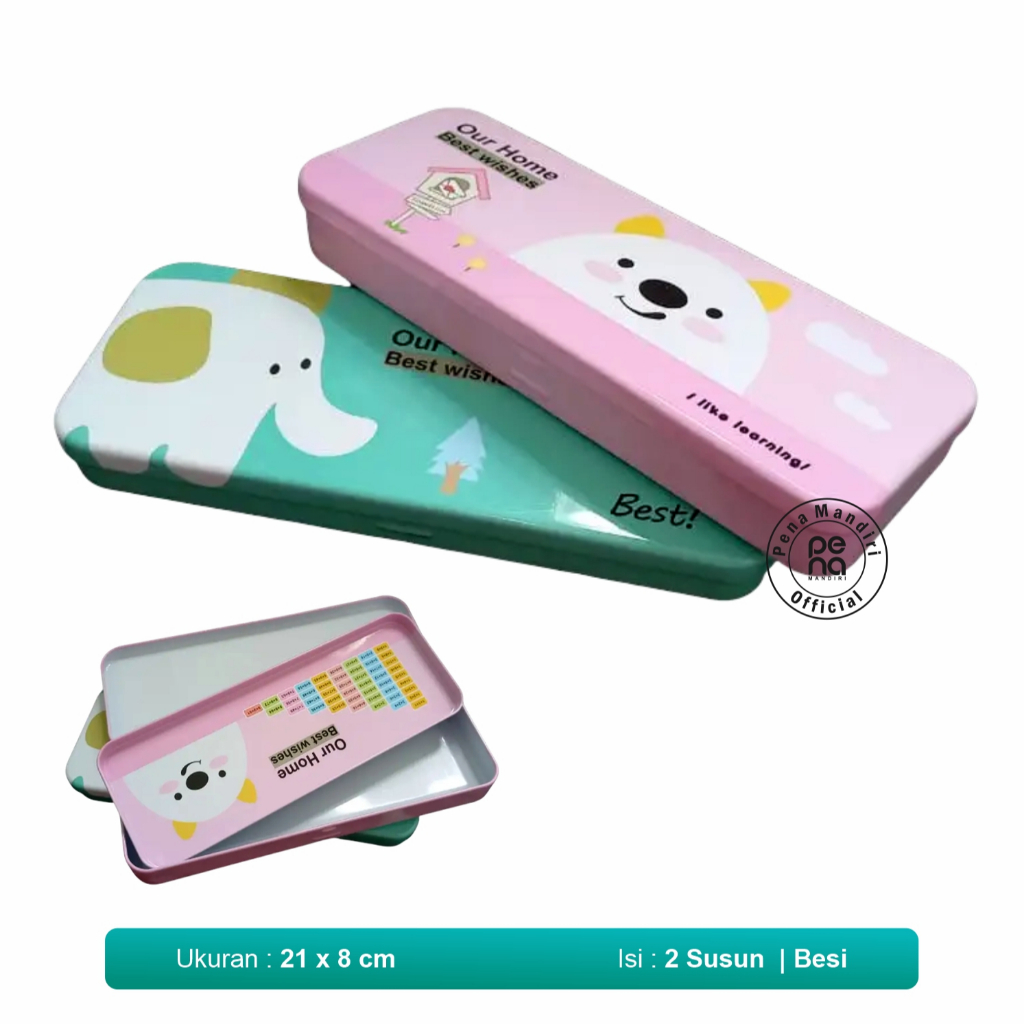 

Tempat Pensil Anak Karakter Lucu Animal 1 SPACE 2 Susun Kaleng Besi Murah Pastel