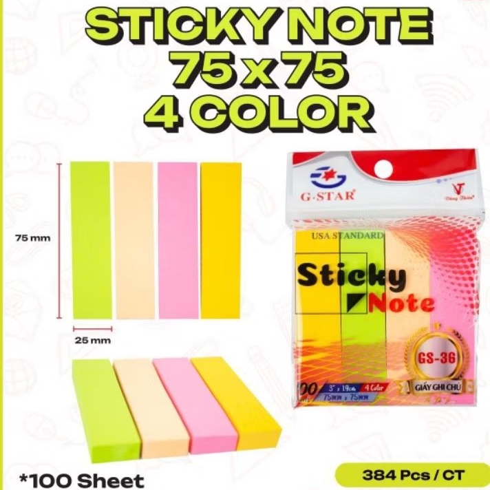 

SQ Sticky Note G-Star 75x75 ( 4 Warna)/Kertas Pembatas Buku/Per Pcs