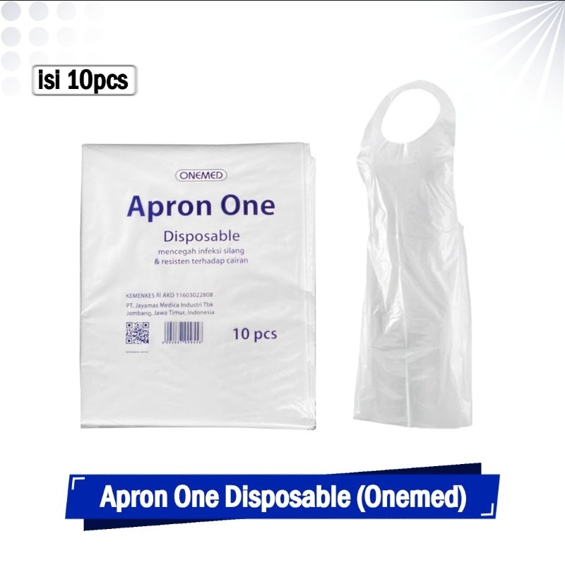 Apron Celemek Plastik PE Apron Medis Baju APD OneMed Pack isi 10 Pcs
