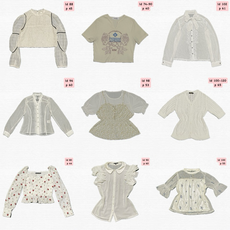 thrift atasan blouse knit longsleeve kemeja salur putih abu ruffle slimfit y2k coquette broken white