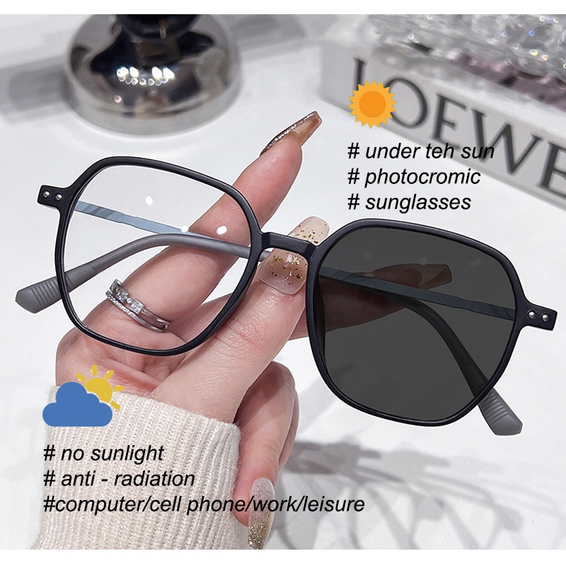 Kotak Kacamata Photochromic Anti Radiasi Wanita Pria Kacamata Komputer Persegi