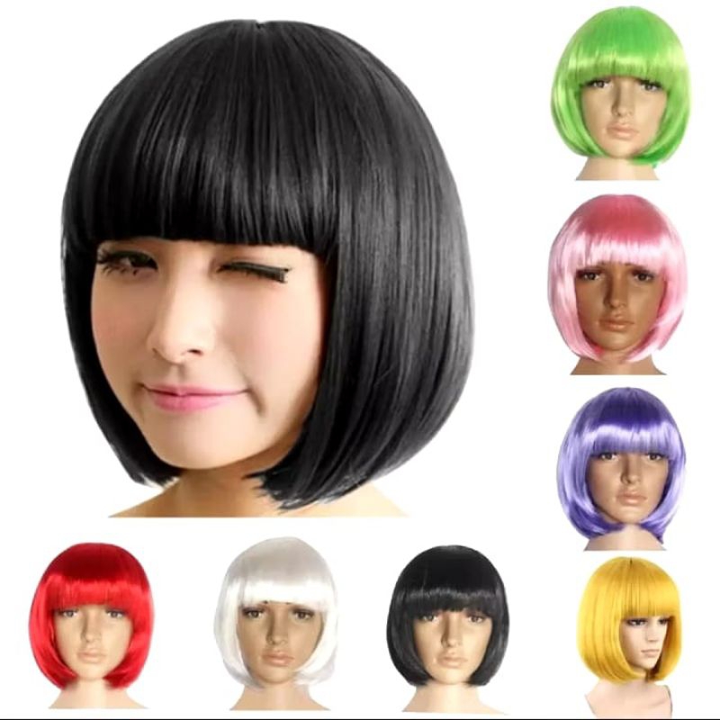 Wig pendek Lurus wanita, Rambut Wig Wanita Eropa Kimia Rambut pendek Poni, Rambut Wig Wanita Rambut 