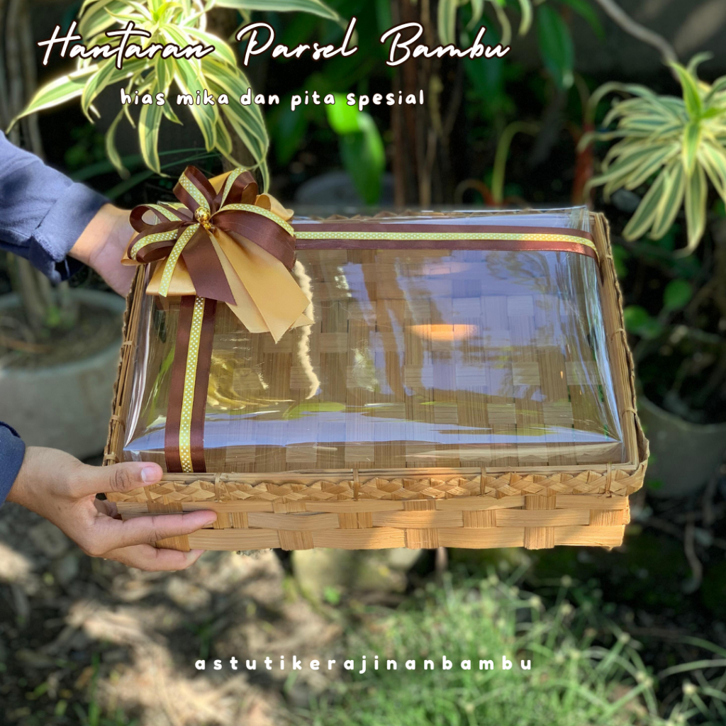 Wadah Hantaran Parsel Bambu Hias Mika dan Pita Spesial | box mika | box hantaran bambu |Box Hantaran