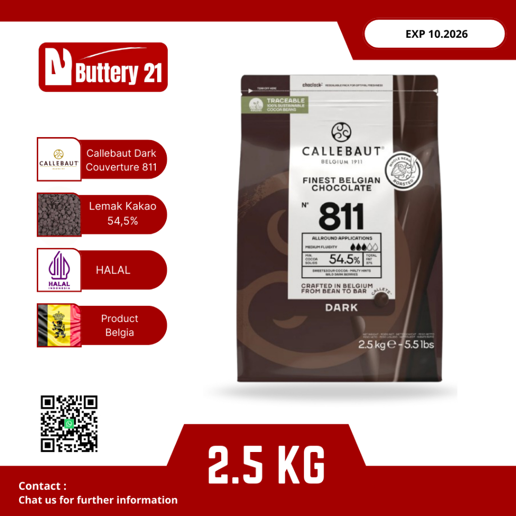 CALLEBAUT DARK CHOCOLATE 54,5% 2,5 KG/COKELAT HITAM MANIS/CALLEBAUT 811/COKELAT CALLEBAUT