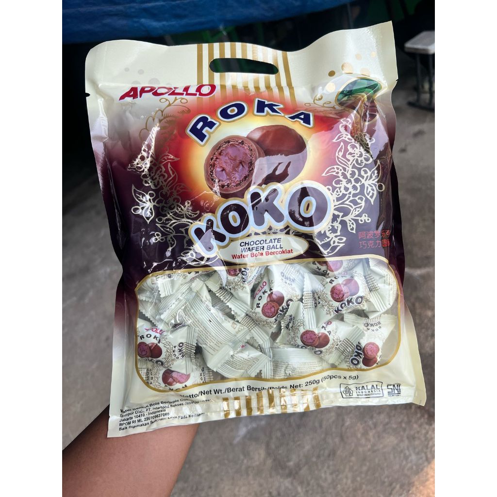 

Apollo Roka Wafer Ball Chocolate 250gr Isi 50pcs