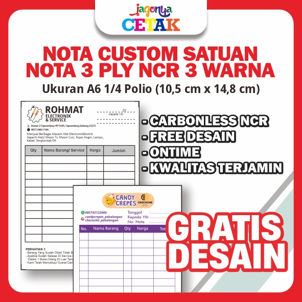 

NOTA CUSTOM SATUAN MURAH NCR_3PLY_1 WARNA UKURAN A6