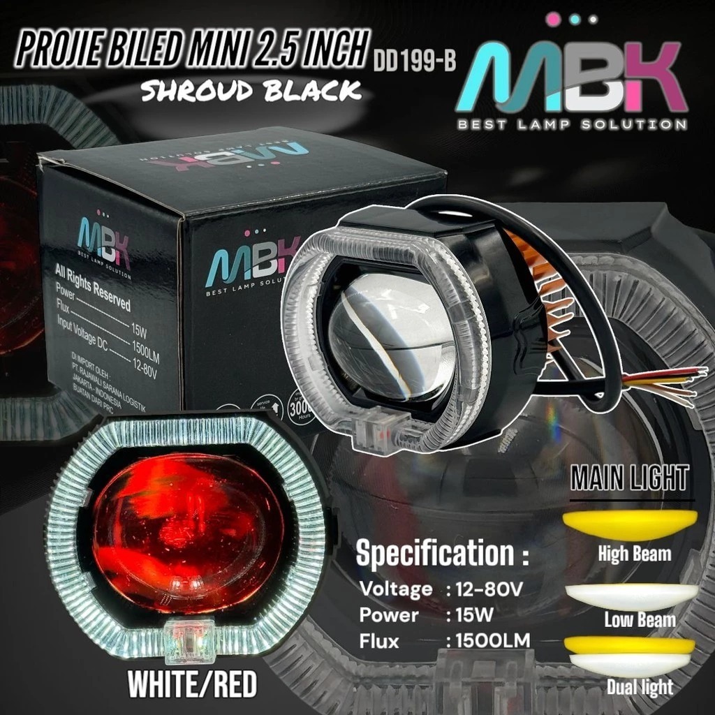 Lampu Utama Motor Projie BILED MINI 2.5 Inch Shroud Black