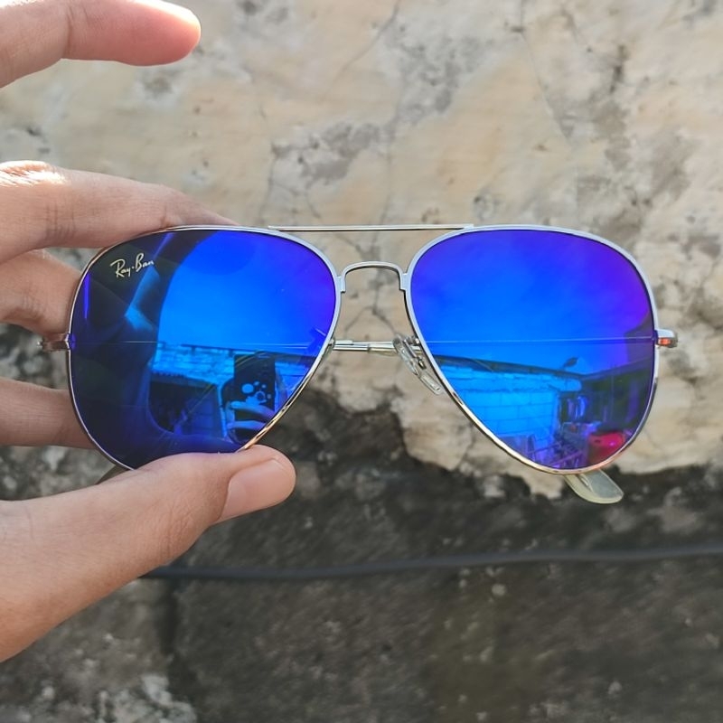 kacamata RB Aviator biru lensa hijau botol