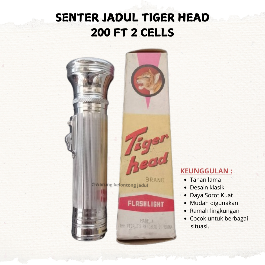 [ BONUS 2 BOHLAM ] SENTER / SENTOLOP JADUL TIGER HEAD 200 FT 2 CELLS FLASHLIGHT NEW OLD STOK LAWAS A