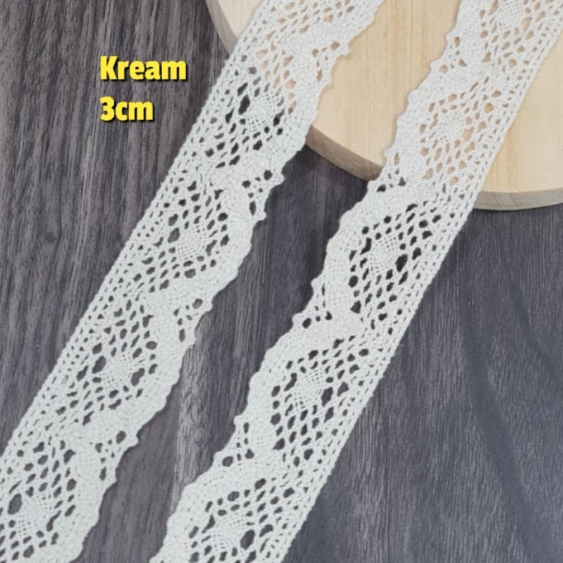 Renda Rajut Cantik, renda rajut, renda rajut lebar 3cm isi 200 yard