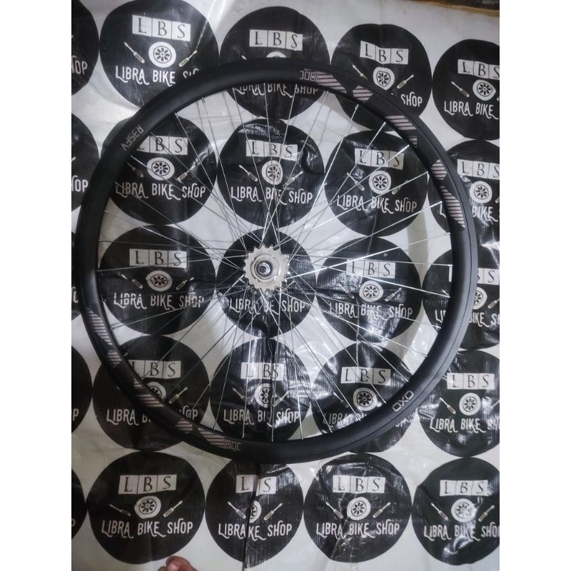 WHEELSET BELAKANG 700 OXO R35FV FULL HITAM HUB BLK OXO HB675 CHROME JARI BS CHROME DOLTRAP