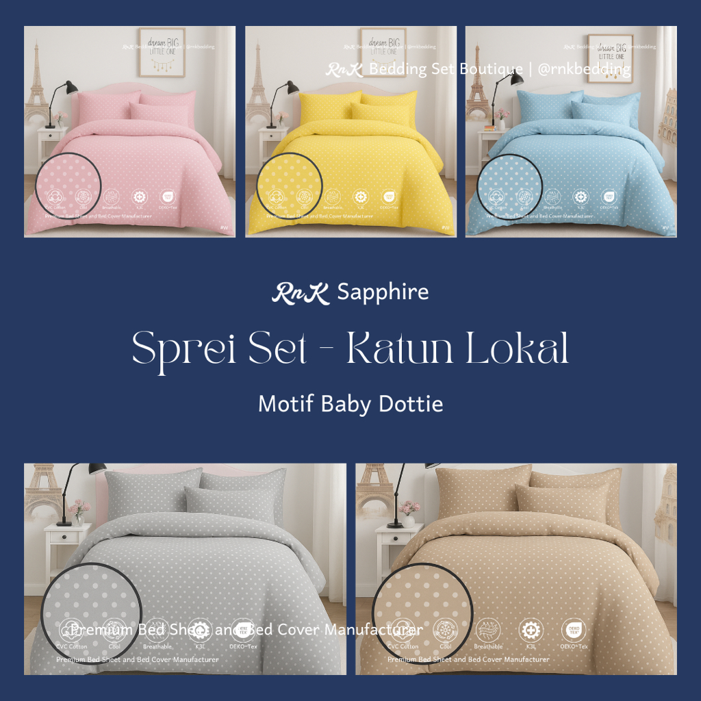 Sprei Set Katun Lokal Star Premium Adem Anti Geser Motif Polkadot Lucu Aesthetic 160x200 180x200