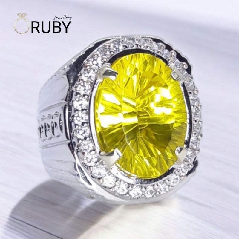 Cincin Pria Batu Natural Yellow Topaz