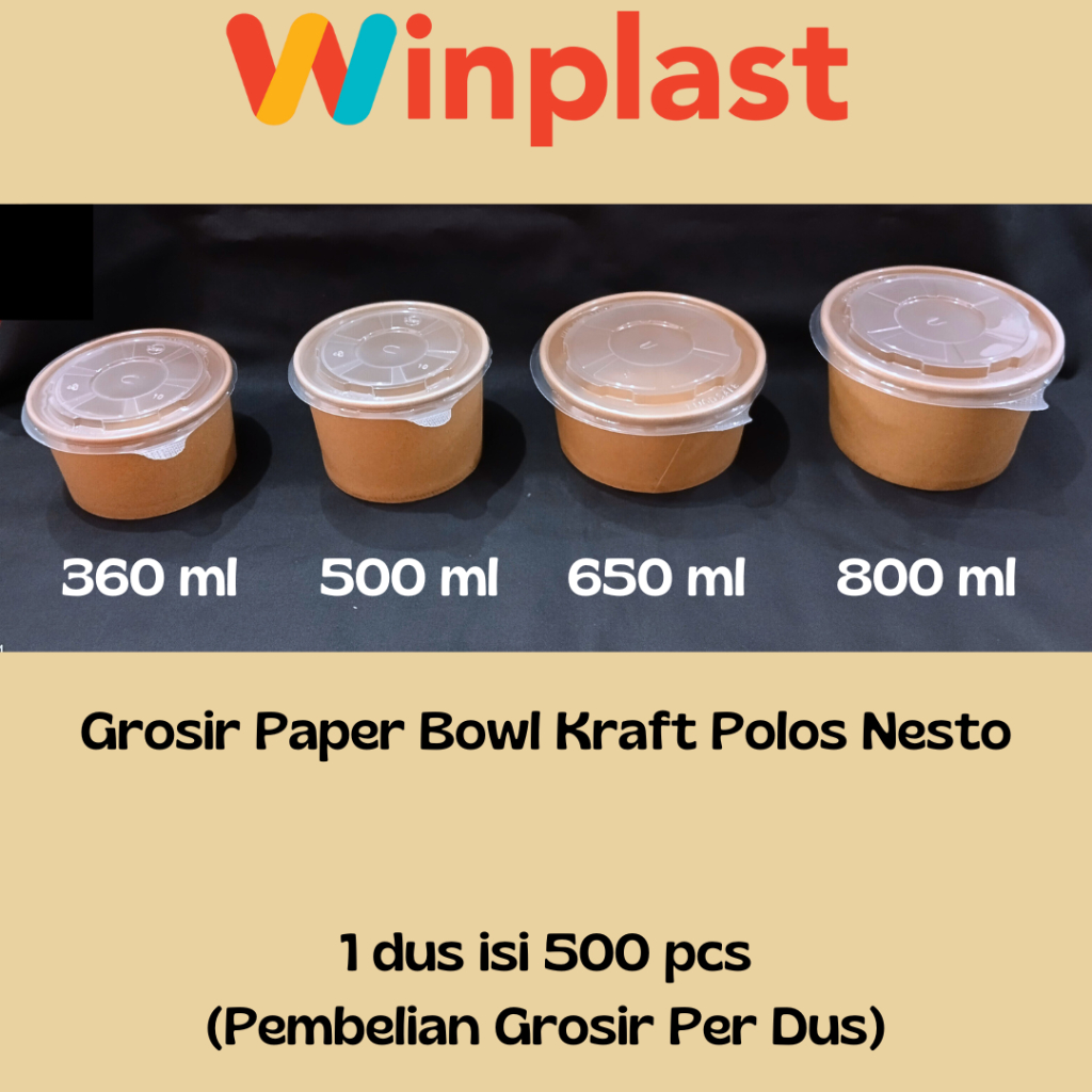 Grosir Nesto Paper Bowl Kraft / Paper Bowl Coklat / Paper Bowl Kraft Coklat Laminasi isi 500 pcs