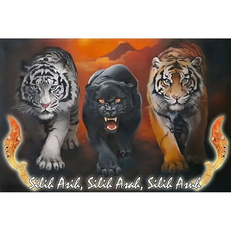 POSTER CETAK JUMBO,3 HARIMAU, HIASAN DINDING,3 HARIMAU,BISA COD