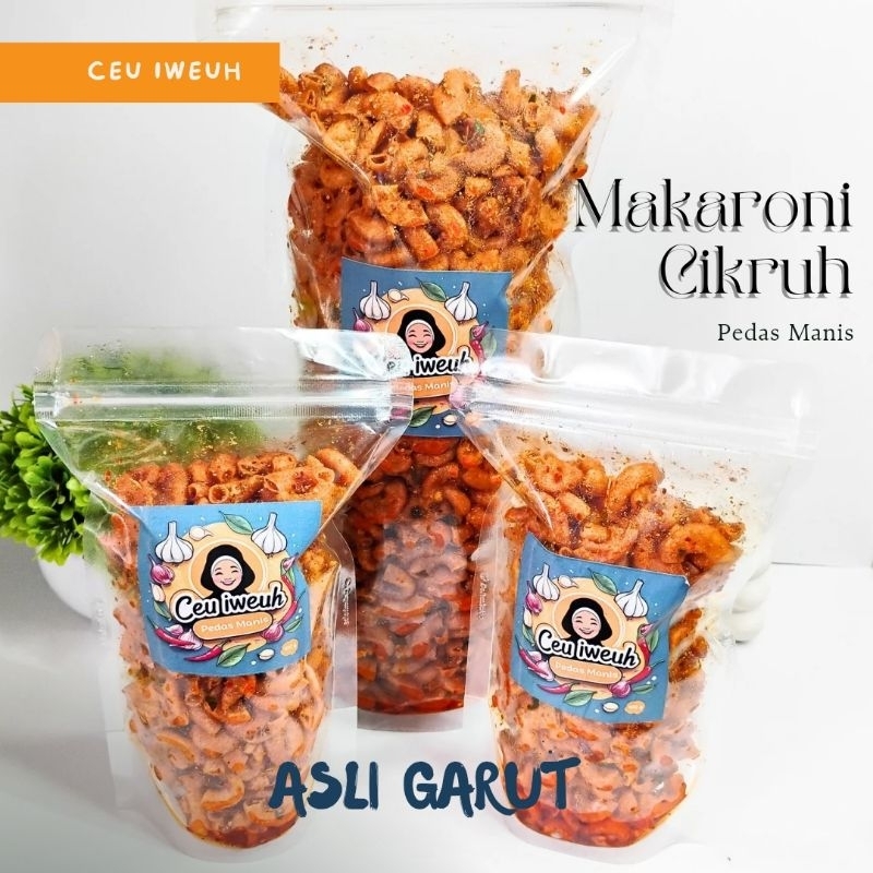 

Makaroni Cikruh Ceu Iweuh Pedas Manis Daun Jeruk Asli Garut 150 gram dan 500 gram