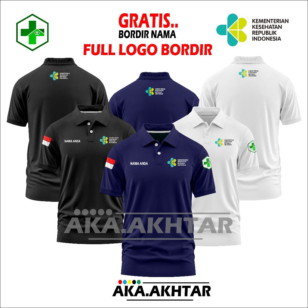 KAOS KERAH POLO KATUN KEMENKES LENGAN PENDEK FULL BORDIRAN - KAOS LENGAN PENDEK KEMENKES FULL BORDIR
