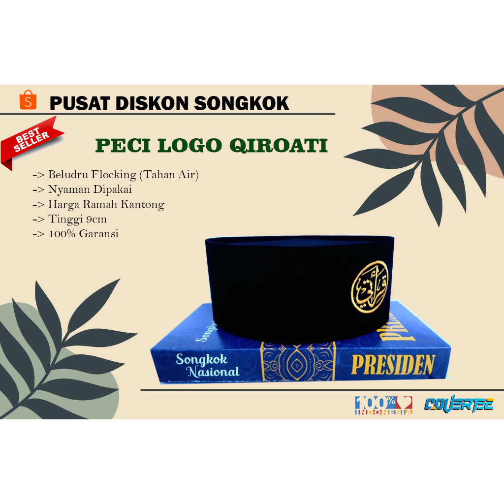 PECI NGAJI LOGO QIROATI / SONGKOK HITAM ANAK DAN DEWASA QIROATI