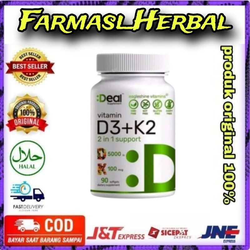 Deal Vitamin D3 + K2 2 in Support D 5000iu K 100mcg 90 Softgels Original