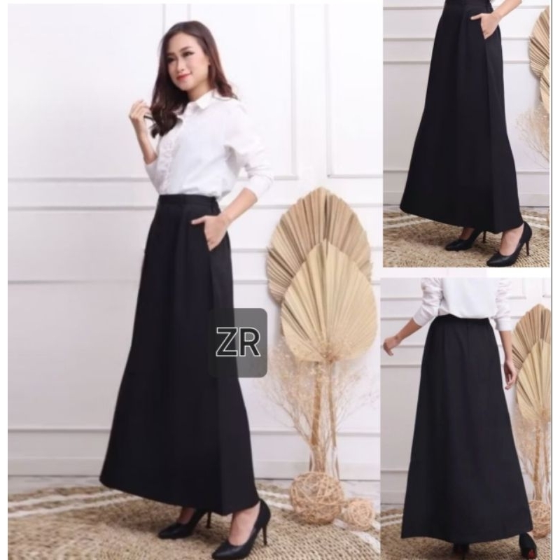 PROMO / BAHAN PREMIUM / ROK HITAM WANITA PANJANG MODEL A-LINE MAXI /ROK KERJA KARET PINGGANG/ROK