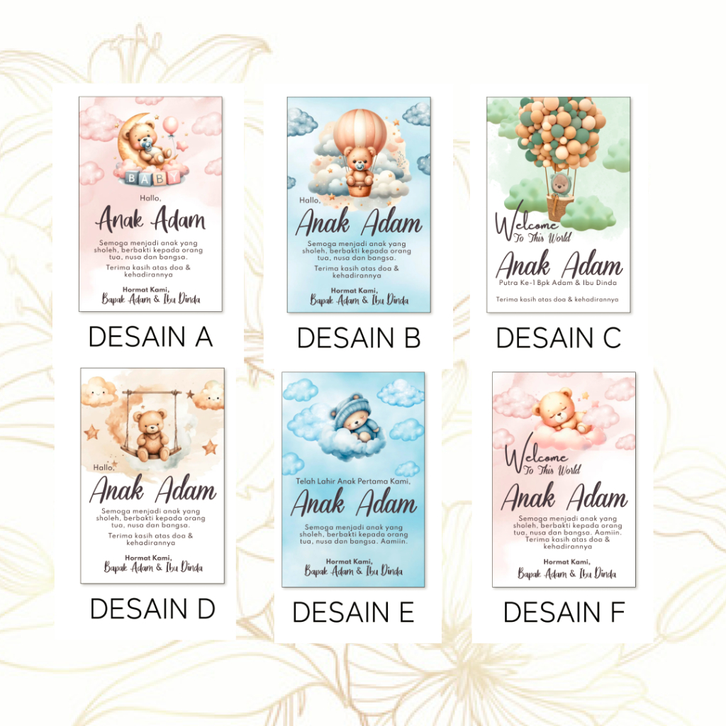 (KS23) HANGTAG / KARTU UCAPAN BAYI/SOUVENIR BABY BORN/KARTU SOUVENIR MURAH/ THANKS CARD BABY BORN