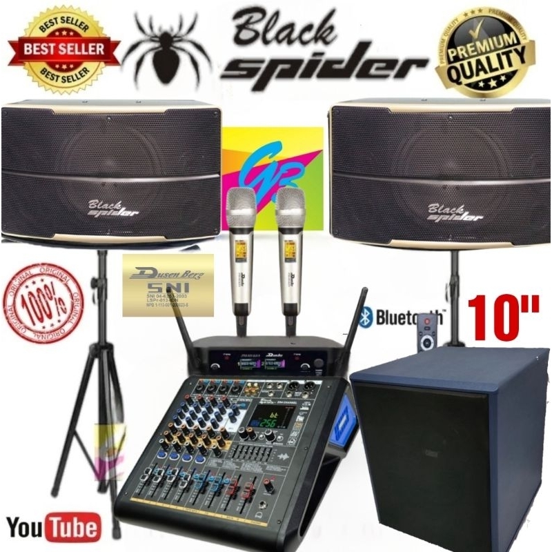 Paket Speaker Karaoke black spider 10 inch Original Bluetooth Subwoofer 12 inch aktif