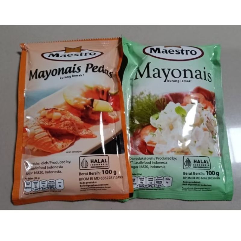 

saus sauce mayonaise mayonnaise mayonais mayones Maestro kemasan 100 gr rasa original dan pedas