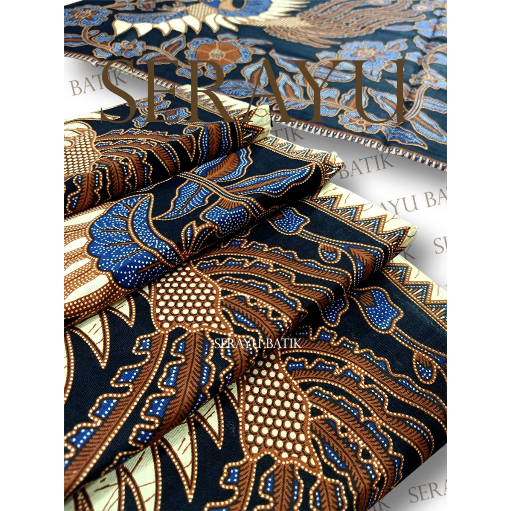Kain / Jarik / Sewek Batik Katun Merak Biru Latar Ireng