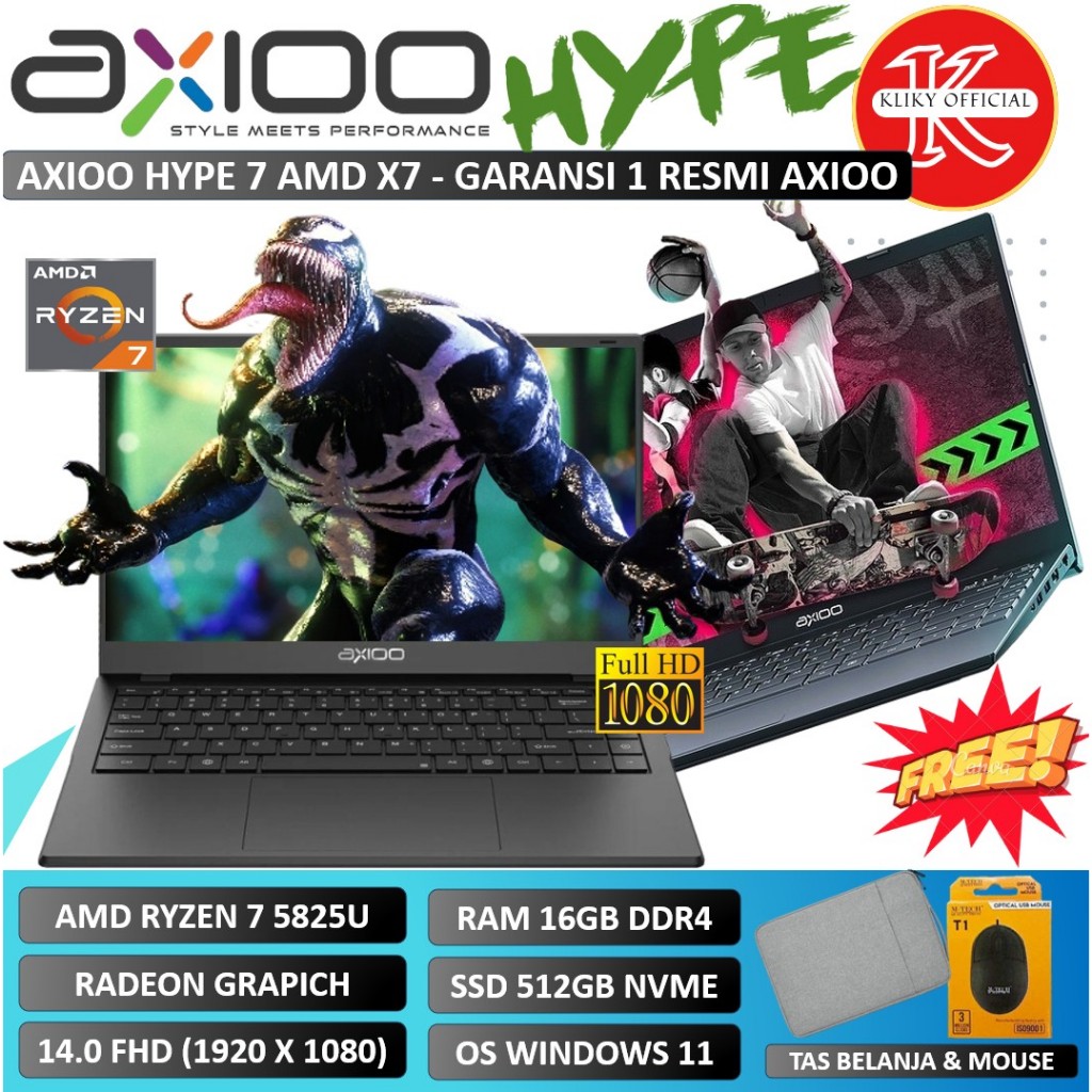 Laptop AXIOO HYPE 7 Spek Gaming AMD RYZEN 7 5825U RAM 16GB SSD 512GB Layar IPS