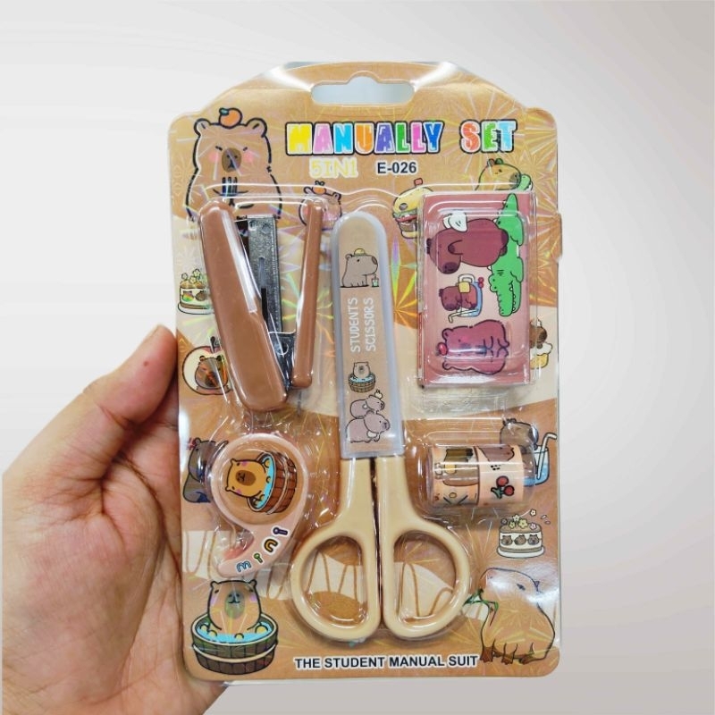 

1 Set Alat Tulis 5 in 1 | Alat Tulis Anak Stationary Capy Bara Karakter lucu