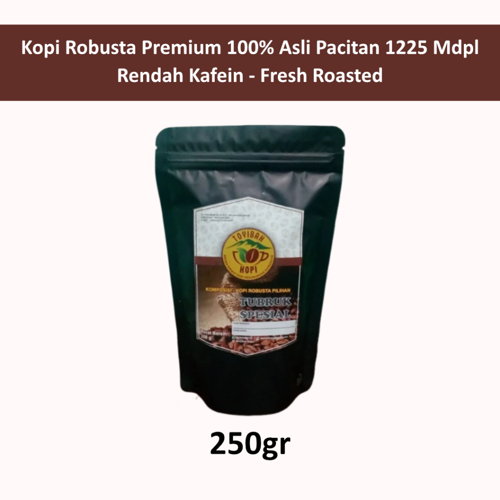

Kopi Robusta Premium 100% Asli Pacitan 1225 Mdpl - 250gr - Rendah Kafein - Fresh Roasted