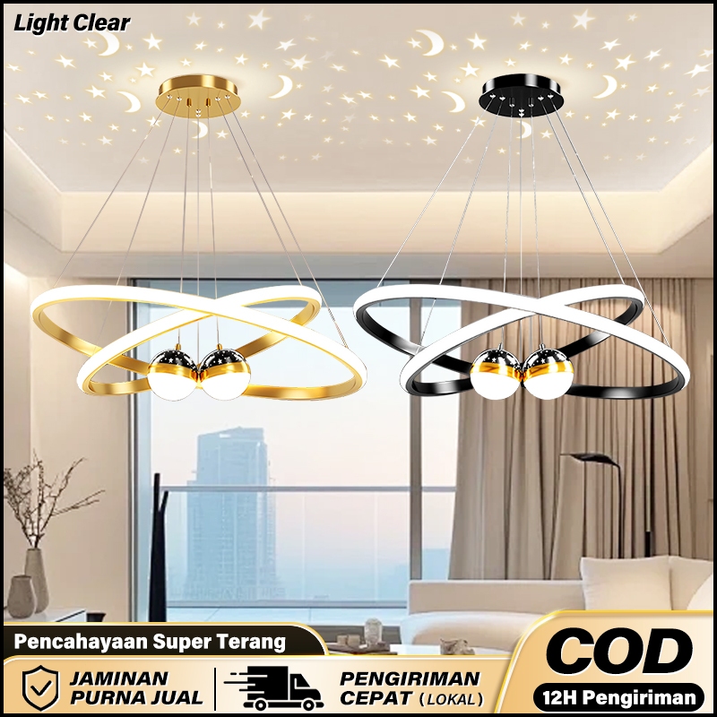 【COD】Lampu Gantung Ruang Tamu 3 Warna Remote Lampu Gantung Kristal Aesthetic Kamar Tidur Hias